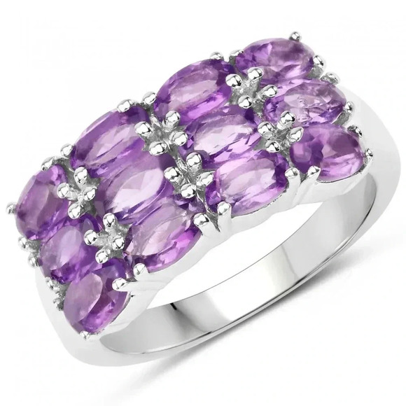New Stunning Women's Sterling Silver 2.52 CTW Amethyst Designer Ring - Size 7 - Picture 1 of 3